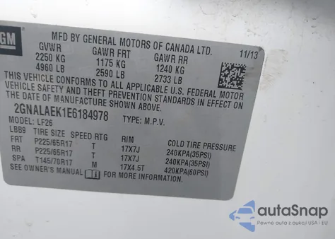 2014 Chevrolet Equinox Ls из США, поврежденный, VIN 2GNALAEK1E6184978